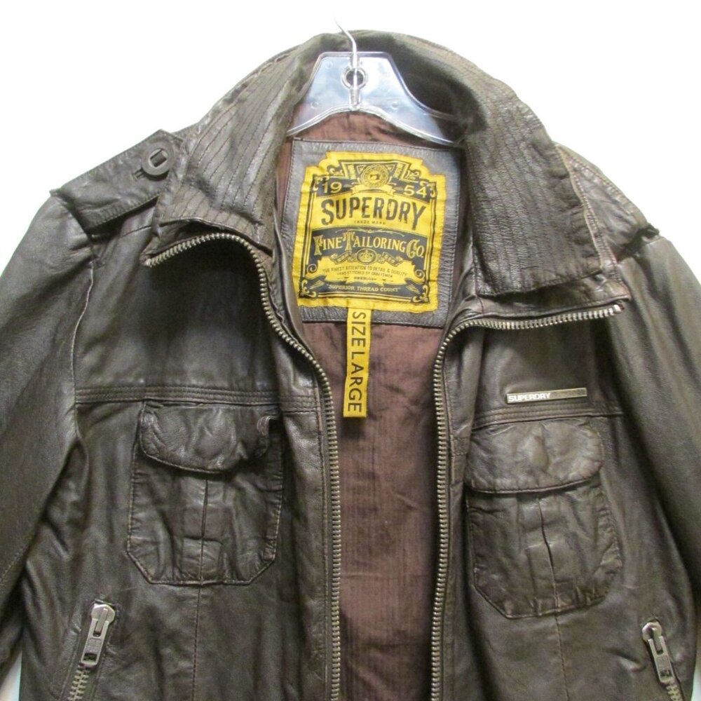 Superdry Dark Brown Leather Jacket - Picture 4 of 16